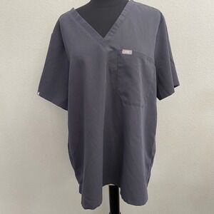 FIGS Womens XXL Catarina Technical Collection Scrub Top Charcoal V Neck FLAW‎